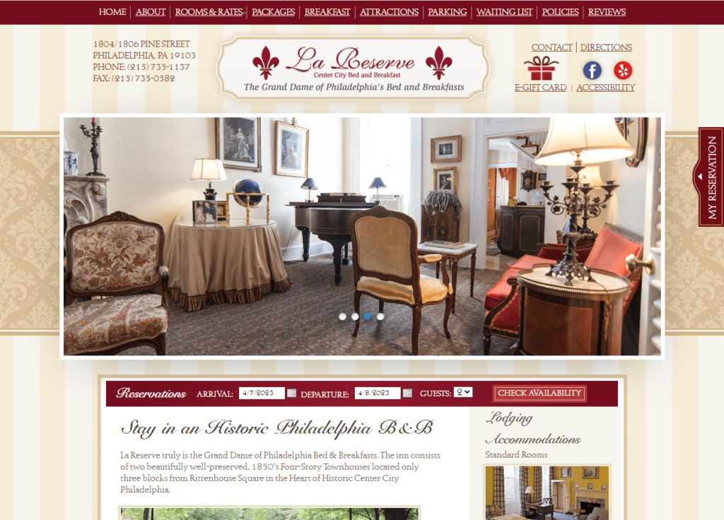 La Reserve Bed and Breakfast Homepage / https://www.lareservebandb.com/
Link: https://www.lareservebandb.com/