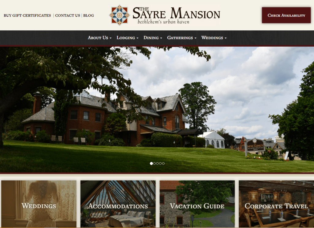 The Sayre Mansion Inn Homepage / https://sayremansion.com/
Link: https://sayremansion.com/